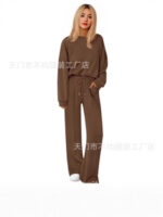 European and American Foreign Trade Cross-Border Women's Clothing Amazon Hot-Selling Autumn and Winter Knitted Sweatshirt and Wide-Leg Pants Casual Two-Piece Set - Image 5
