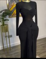 Europe and the United States cross-border women's clothing 2025 early spring new solid color long sleeve round neck chest tight temperament long dress - Image 6