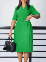 D504 Cross-border Women's Clothing 2024 Summer New Short-sleeved V-neck Tight Waist Solid Color OL Tonle Pencil Skirt African dress - Image 3