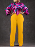 D316 European and American Clothing 2022 Autumn and Winter Loose Large Size Casual Printed Long-Sleeved Shirt Wide-Leg Pants Cross-Border Two-Piece Set - Image 6