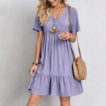 2023 Summer Cross-border Trade European and American Women's Amazon Dress Loose Casual Short-sleeved Waist Elegant Dress - Image 4