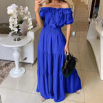 2026 European and American Cross-Border Trade New Fashion Solid Color Ruffled Strapless Dress with Puff Sleeves and Large Hem - Image 11