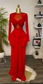 Europe and the United States cross-border women's clothing 2025 early spring new solid color long sleeve round neck chest tight temperament long dress - Image 7