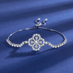 Cross-Border Popular Imitation Moissanite Square Bag Four-Leaf Clover Bracelet for Girls Light Luxury High-End Adjustable Bracelet Wholesale - Image 10