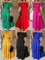 2026 European and American Cross-Border Trade New Fashion Solid Color Ruffled Strapless Dress with Puff Sleeves and Large Hem - Image 2