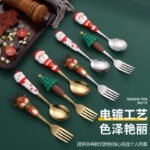 Cross Border Christmas Tableware suit Stainless Steel Christmas Spoon Cartoon Santa Claus Dessert Spoon Fork Holiday Gift Box - Image 2