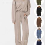 European and American Foreign Trade Cross-Border Women's Clothing Amazon Hot-Selling Autumn and Winter Knitted Sweatshirt and Wide-Leg Pants Casual Two-Piece Set