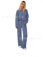 European and American Foreign Trade Cross-Border Women's Clothing Amazon Hot-Selling Autumn and Winter Knitted Sweatshirt and Wide-Leg Pants Casual Two-Piece Set - Image 4