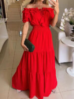 2026 European and American Cross-Border Trade New Fashion Solid Color Ruffled Strapless Dress with Puff Sleeves and Large Hem - Image 4