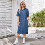 Cross-Border Foreign Trade Europe and America Women's Clothing Amazon Washed Loose Denim Short-Sleeved Long Dress Dress - Image 4
