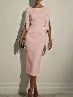 2025 New European and American Amazon Cross-Border Spring and Summer Pure Color Work Clothing Beaded Slim Elegant Dress for Women - Image 8