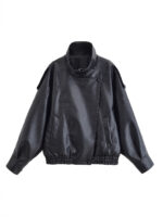 Cross-Border European and American Women's Fashion 2025 Autumn New Stylish Street Style Double-Collar Versatile Lychee Pattern Faux Leather Jacket - Image 4