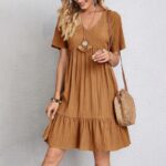 2023 Summer Cross-border Trade European and American Women's Amazon Dress Loose Casual Short-sleeved Waist Elegant Dress - Image 9