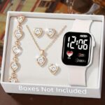 New Foreign Trade Hot-Selling Product: Korean-Style Simple and Compact Square Led Watch, Heart-Shaped Necklace, Earrings, and Ring Set - Image 7