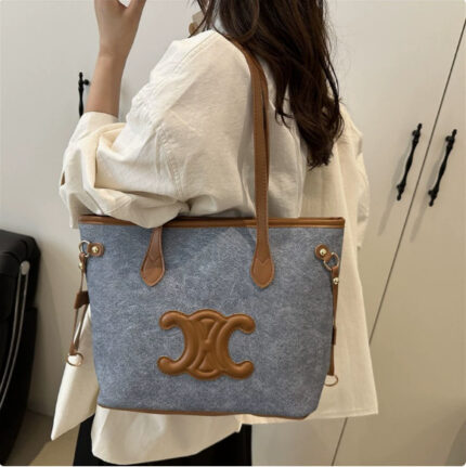 2026 Color-Blocked Large-Capacity Tote Bag Versatile Niche Design Simple Shoulder Bag Women's Dog Tooth Tote Bag