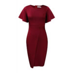D311 Foreign Trade Women's 2024 Summer New Solid Color High Waist Elegant Commuter Lotus Sleeve Office European and American Dress - Image 7
