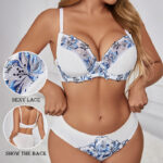 Foreign Trade Cross-Border Wholesale Patterned Embroidered Sexy Lingerie for Women with Large Busts, Minimizing Effect, Lift-Up, Anti-Sagging, Breathable Bra Set