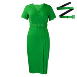 D504 Cross-border Women's Clothing 2024 Summer New Short-sleeved V-neck Tight Waist Solid Color OL Tonle Pencil Skirt African dress - Image 8