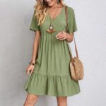 2023 Summer Cross-border Trade European and American Women's Amazon Dress Loose Casual Short-sleeved Waist Elegant Dress - Image 3