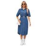 Cross-Border Foreign Trade Europe and America Women's Clothing Amazon Washed Loose Denim Short-Sleeved Long Dress Dress - Image 5