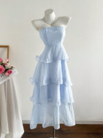 2025 New Summer Hip-Covering Skirt Slimming Look Mid-Length Skirt Cake Skirt Fairy Tube Top Pure Color Lotus Leaf Dress - Image 3