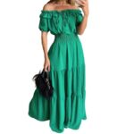 2026 European and American Cross-Border Trade New Fashion Solid Color Ruffled Strapless Dress with Puff Sleeves and Large Hem - Image 9