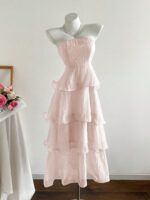 2025 New Summer Hip-Covering Skirt Slimming Look Mid-Length Skirt Cake Skirt Fairy Tube Top Pure Color Lotus Leaf Dress - Image 7