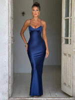 New Amazon Cross-border Women's Sexy Sling Satin Fashion Backless Strap Tight Waist Evening Dress dress