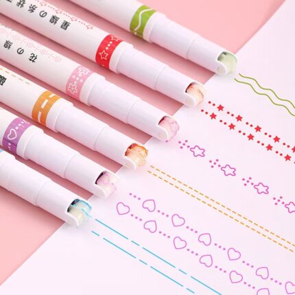 Creative 6-color hand account lace pen wave pattern highlighter diy contour curve pen student draw key marker pen