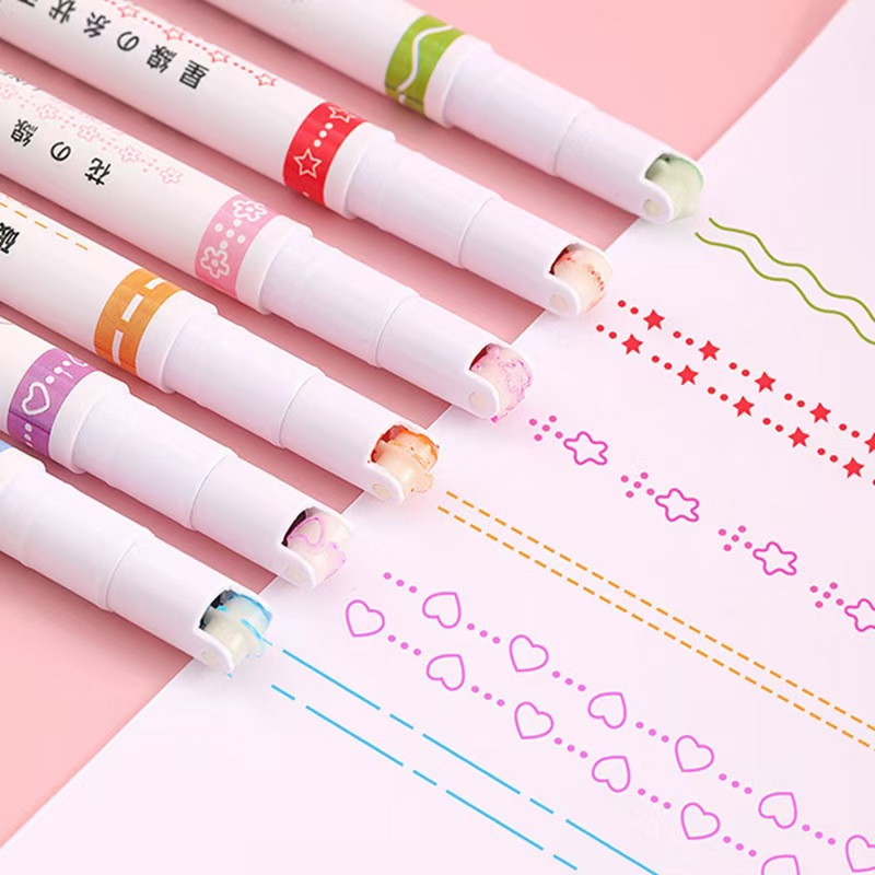 O1CN01xce33Q1pLbYeO7SzO_2218410785344-0-cib Creative 6-color hand account lace pen wave pattern highlighter diy contour curve pen student draw key marker pen - Image 1