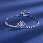 Cross-Border Popular Imitation Moissanite Square Bag Four-Leaf Clover Bracelet for Girls Light Luxury High-End Adjustable Bracelet Wholesale - Image 7