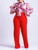 D316 European and American Clothing 2022 Autumn and Winter Loose Large Size Casual Printed Long-Sleeved Shirt Wide-Leg Pants Cross-Border Two-Piece Set - Image 5