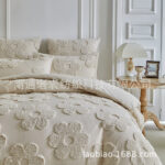 Old Watch Cross-Border Foreign Trade Supply Amazon Bedding Solid Color Cut Flower Tufted Flower Four-Leaf Clover Quilt Cover Pillowcase - Image 2