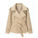 Factory Direct Sales Cross-Border Wholesale Multi-Color Lapel Belt-Tie Spring Trench Coat Loose Versatile Trench Coat for Women
